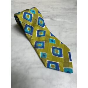 Burdi‎ Chicago Specialty Tie 60”X4” Silk Linen Couture Luxury ITALY Green, Blue